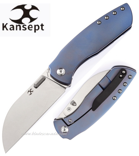 Kansept Convict Framelock Folding Knife, CPM S35VN, Titanium Blue, K1023A3