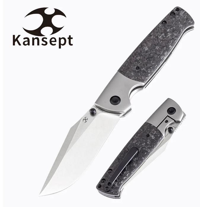 Kansept Shikari Framelock Folding Knife, CPM 20CV, Shred Carbon Fiber/Titanium, K1027A1