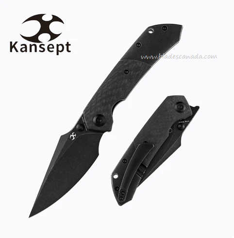 Kansept Fenrir Flipper Folding Knife, CPM S35VN Black SW, Titanium/CF, K1034A4