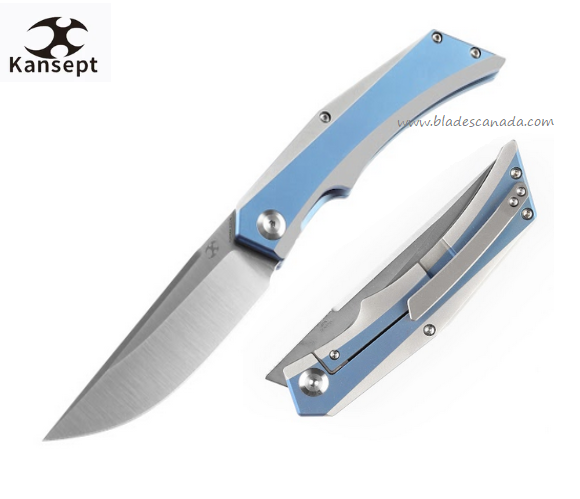 Kansept Naska Flipper Framelock Knife, CPM S35VN, Titanium Blue, K1035A2