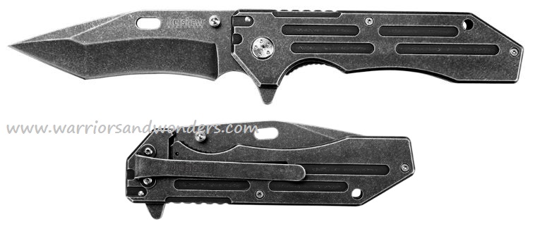 Kershaw Lifter Flipper Framelock Knife, Tanto Blade, Assisted Opening, Stainless Handle, K1302BW - Click Image to Close