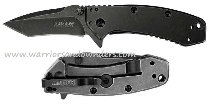 Kershaw Cryo Hinderer Flipper Folding Knife, Assisted Opening, Tanto Blade, Stainless Handle, K1555TBW