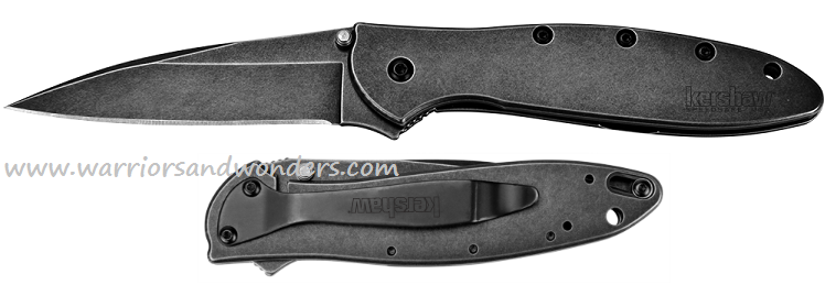 Kershaw Leek Flipper Framelock Knife, Assisted Opening, 14C28N Sandvik, Stainless Handle, K1660BLKW