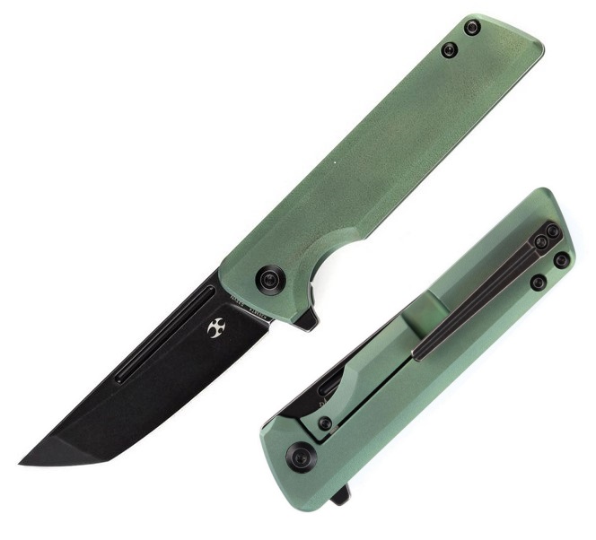 Kansept Anomaly Flipper Framelock Knife, CPM-S35VN, Titanium Green Orange Peel, K2038T4
