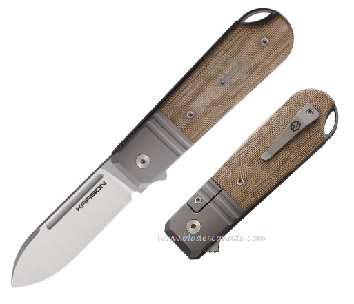 Karbon Ahoy Framelock Folding Knife, M390 Satin, Micarta Natural, KARB100