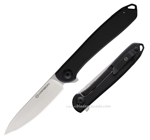 Karbon Tidbit Flipper Framelock Knife, N690 Satin, Stainless Black, KARB106