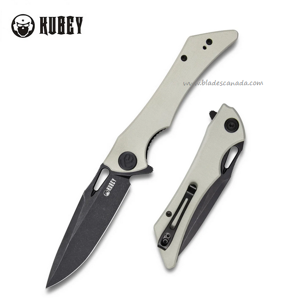 Kubey Raven Flipper Folding Knife, AUS 10 Black SW, G10 Ivory, KB245F