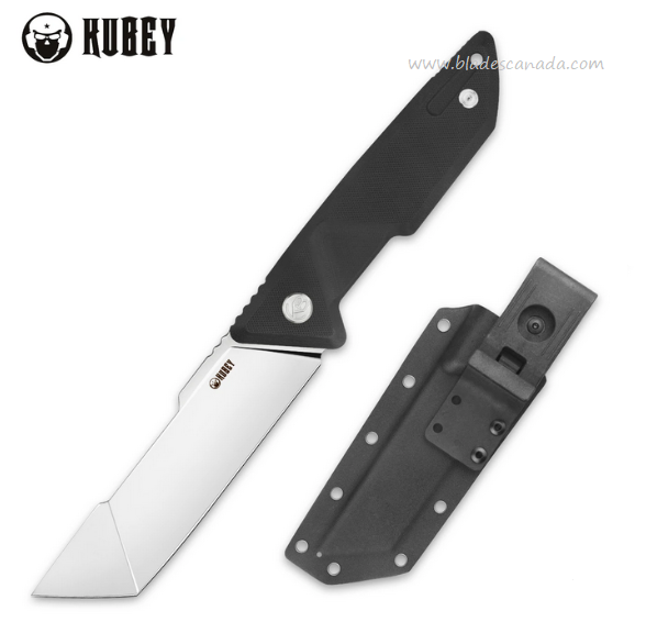 Kubey Razor Full Tang Fixed Blade Knife, Mirrored D2, G10 Black, KB270A