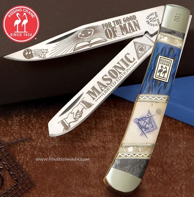 Kissing Crane Masonic Trapper Folding Knife, Bone Handle, KC5581
