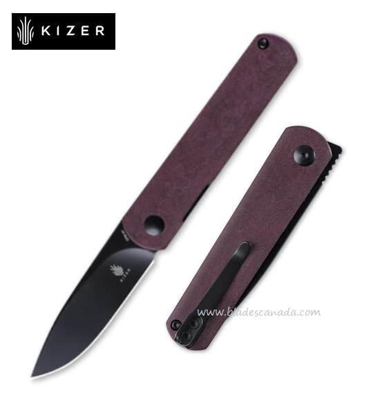 Kizer Feist Flipper Folding Knife, 4V Black, Richlite Red, 3499R3