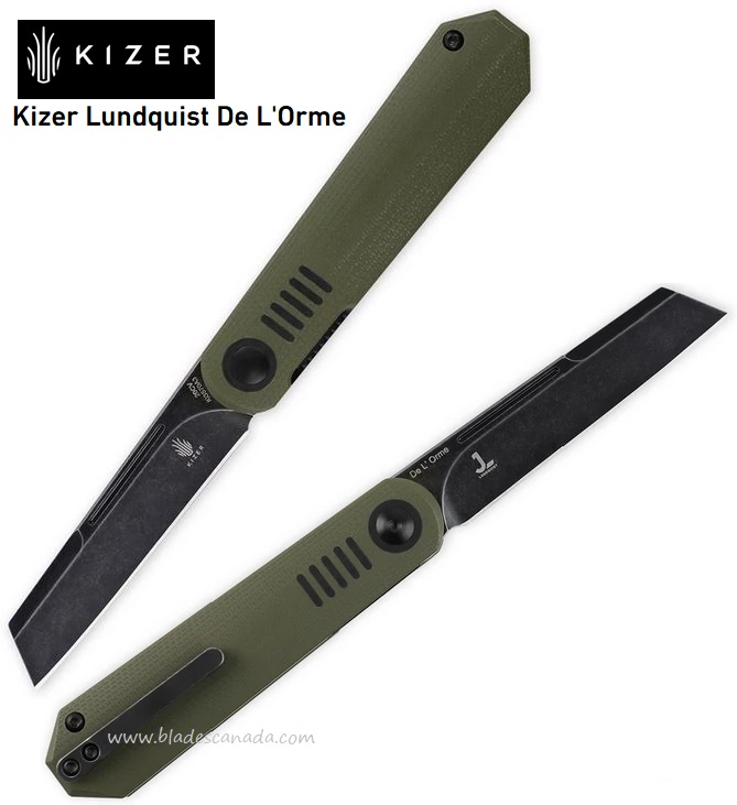 Kizer Knives Lundquist De L'Orme Folder, CPM-20CV, Green G10, KI3570A3