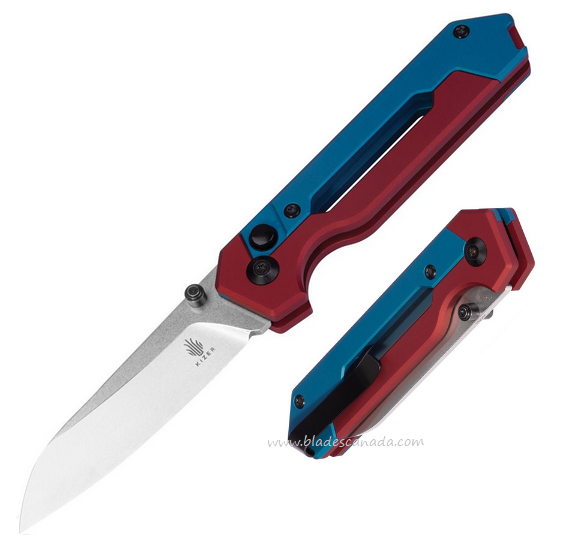 Kizer Hyper Button Lock Folding Knife, S35VN SW, Aluminum Blue/Red, KI3632A1