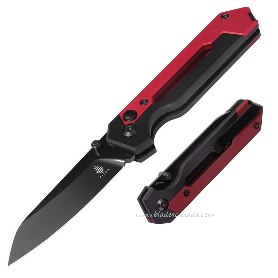 Kizer Hyper Button Lock Folding Knife, S35VN Black, Aluminum Black/Red, KI3632A2
