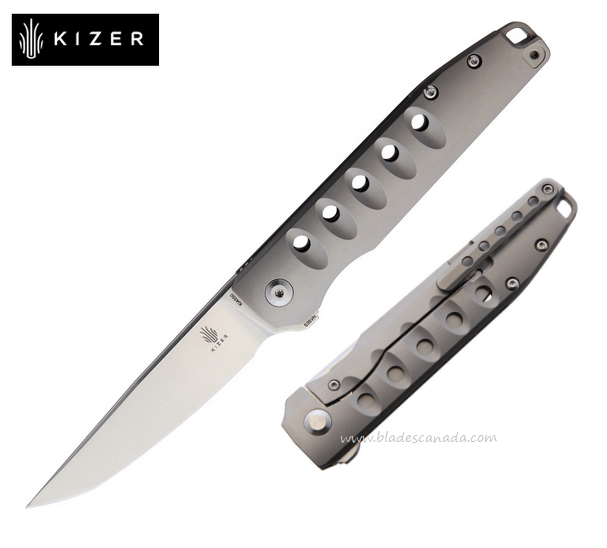 Kizer Noble Flipper Framelock Knife, S35VN Satin, Titanium, 4550