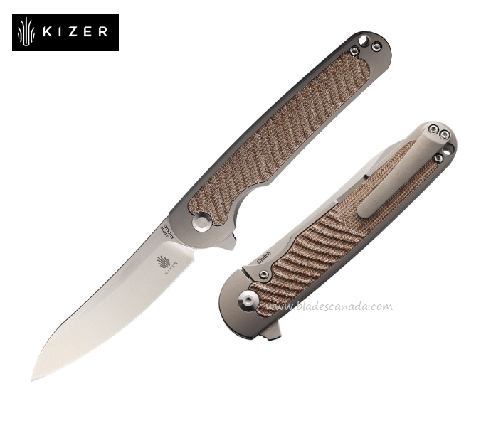 Kizer Clutch Flipper Framelock Knife, CPM S35VN, Micarta Brown, 4556A3