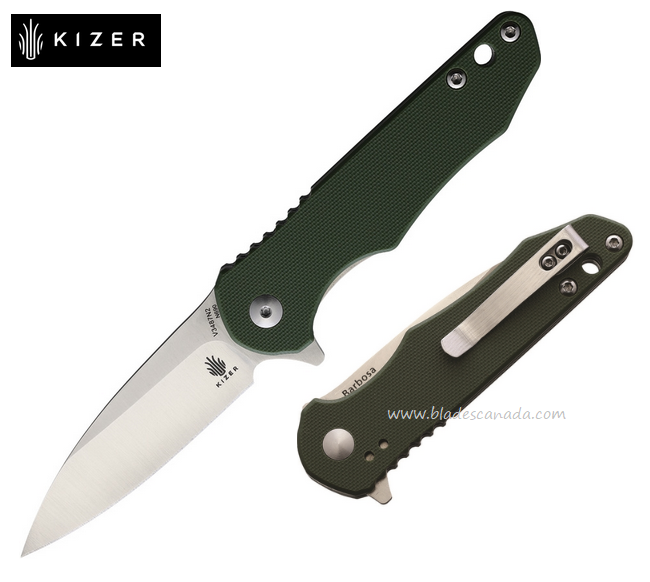 Kizer Barbosa Flipper Folding Knife, N690, G10 Green, V3487N2