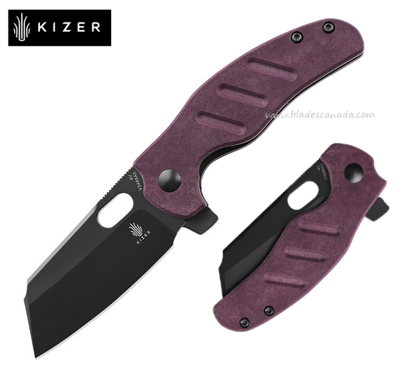 Kizer C01C Mini Flipper Folding Knife, CPM 4V Black, Richlite Purple, V3488A5