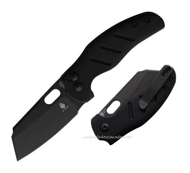 Kizer Mini Sheepdog Button Lock Folding Knife, 154CM Black, Aluminum Black, V3488BC2