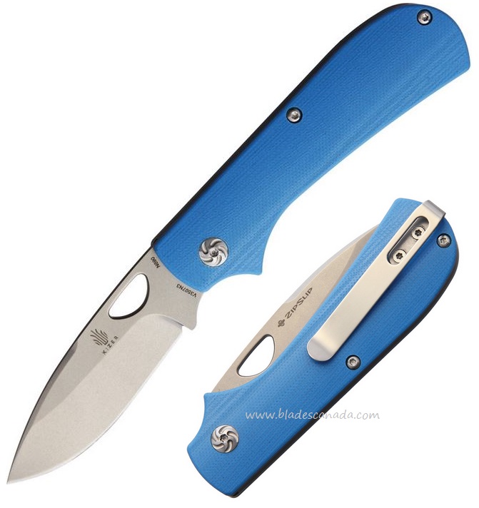 Kizer Vanguard Zipslip Slipjoint Folding Knife, N690 G10 Blue, V3507N3