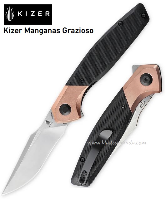Kizer Manganas Grazioso Flipper Folding Knife, N690, Copper Bolster, V4572N1