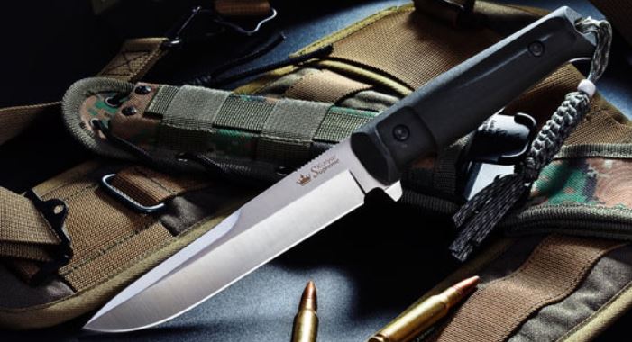 Kizlyar Alpha Fixed Blade Knife, D2 Satin, MOLLE Sheath, KK0004