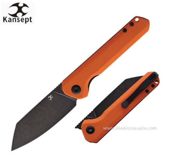 Kansept Bulldozer Flipper Folding Knife, D2 Black, G10 Orange, T1028A7