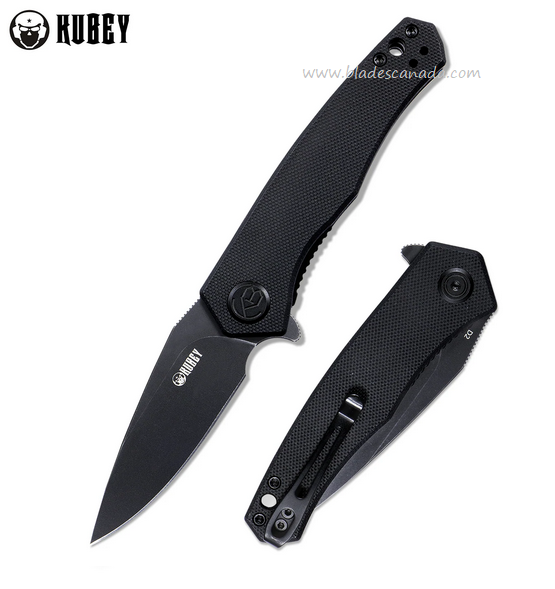 Kubey Flipper Folding Knife, D2 Black SW, G10 Black, KU055B