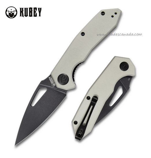 Kubey Coeus Folding Knife, D2 Black SW, G10 Ivory, KU122F