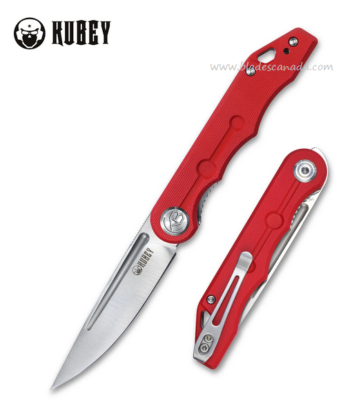 Kubey Mizo Flipper Folding Knife, 14C28N Satin, G10 Red, KU2101C