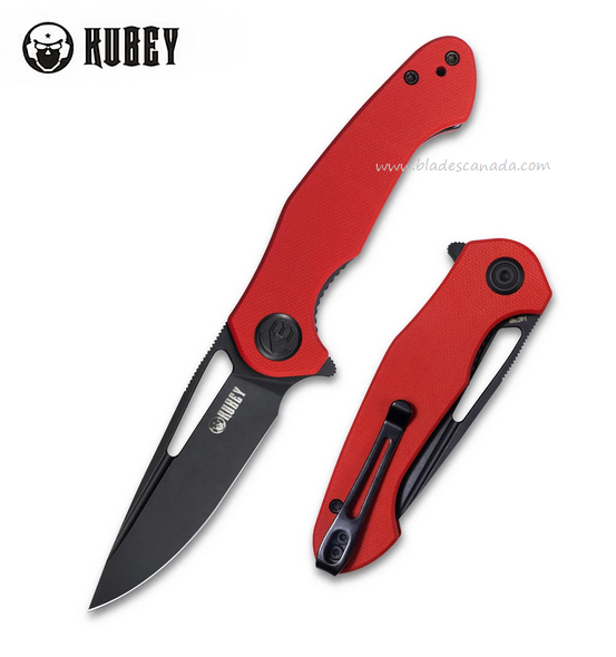 Kubey Dugu Flipper Folding Knife, 14C28N Black SW, G10 Red, KU210F