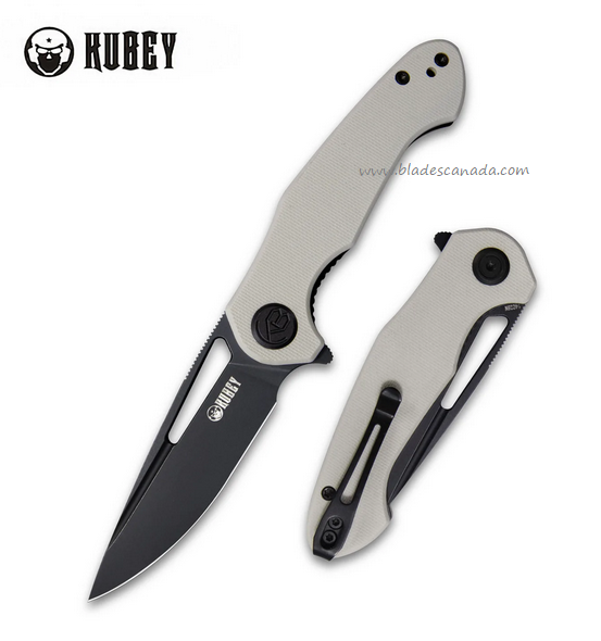 Kubey Dugu Flipper Folding Knife, 14C28N Black SW, G10 Ivory, KU210G