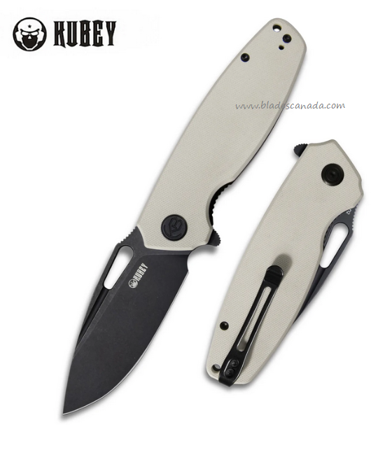 Kubey Tityus Flipper Folding Knife, D2 Black SW, G10 Ivory, KU322H