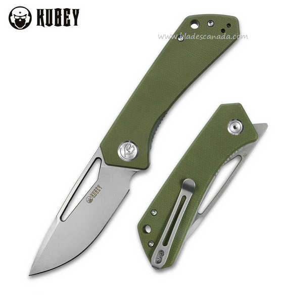 Kubey Front Flipper Folding Knife, D2 Steel, G10 Green, KU331D