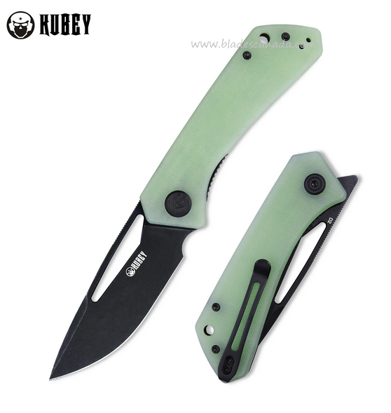 Kubey Front Flipper Folding Knife, D2 Black SW, G10 Jade, KU331E