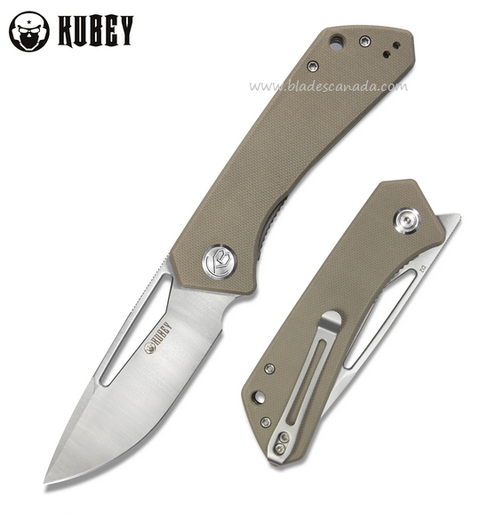 Kubey Front Flipper Folding Knife, D2 Satin, G10 Tan, KU331F