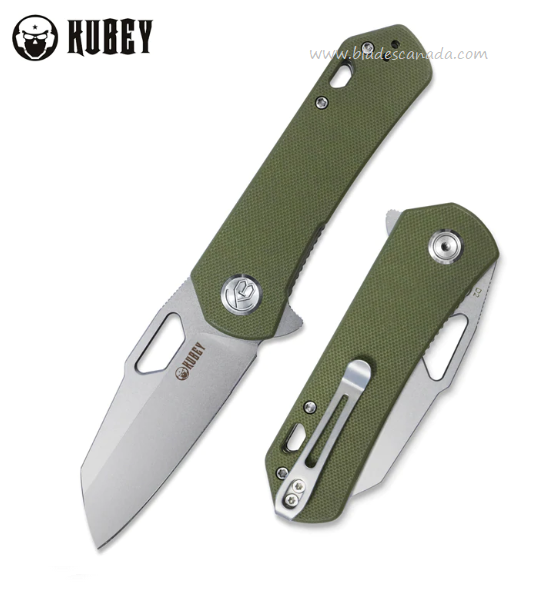 Kubey Flipper Folding Knife, D2 Steel, G10 Olive, KU332B