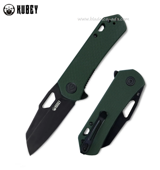 Kubey Flipper Folding Knife, D2 Black SW, G10 OD Green, KU332D