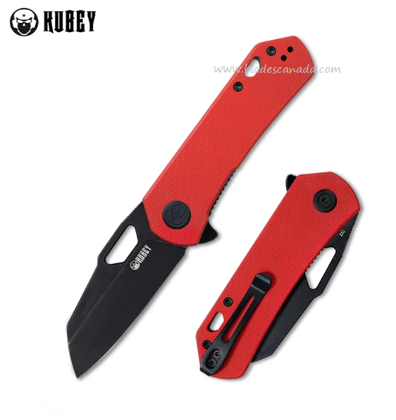 Kubey Flipper Folding Knife, D2 Black SW, G10 Red, KU332C