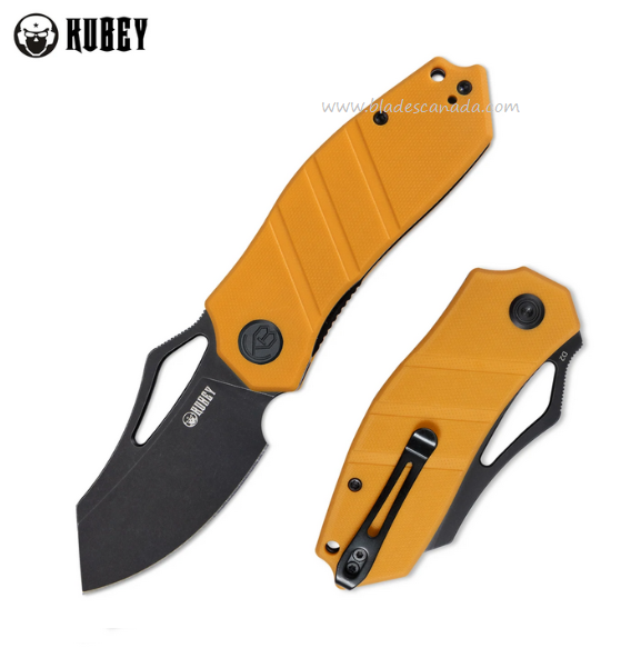 Kubey Flipper Folding Knife, D2 Black SW, G10 Yellow, KU335C
