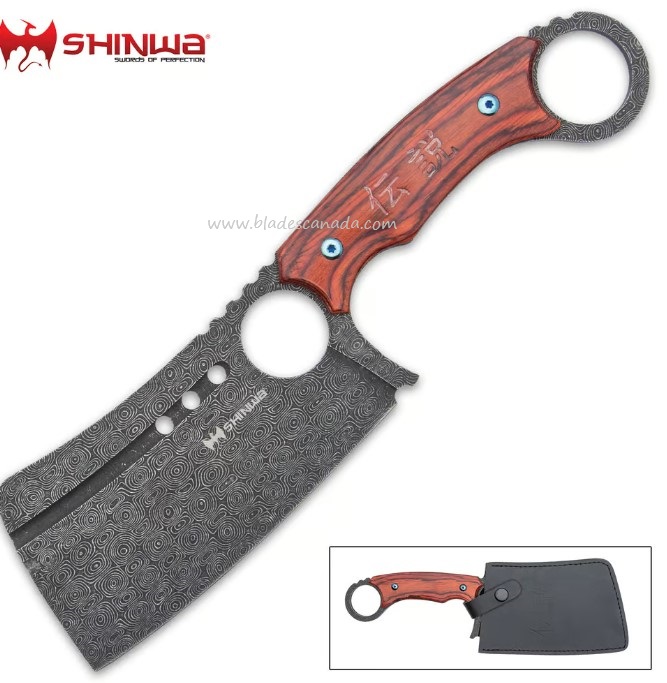 Shinwa Ryori Cleaver Fixed Blade Knife w/Leather Sheath, KZ1056