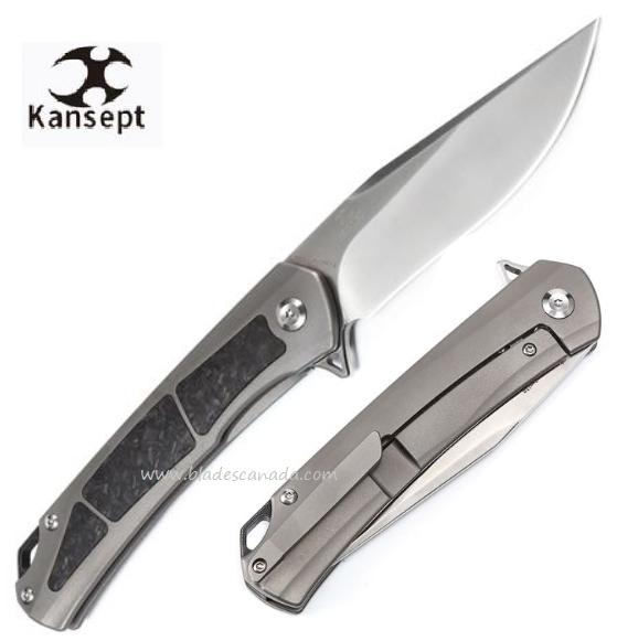 Kansept Sprite Flipper Framelock Knife, CPM S35VN, Titanium/Carbon Fiber, K1003A1