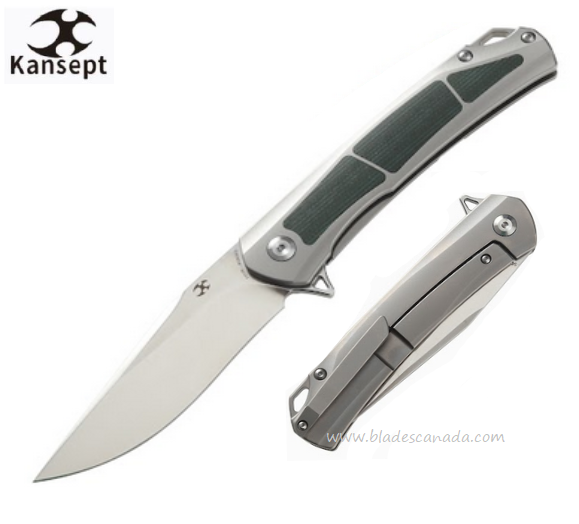 Kansept Sprite Flipper Framelock Knife, CPM S35VN, Titanium/Micarta Green, K1003A2