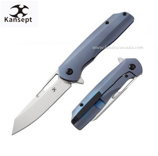 Kansept Shard Flipper Framelock Knife, CPM S35VN, Titanium Blue, K1006A8