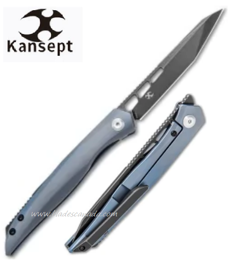 Kansept Lucky Star Flipper Framelock Knife, CPM S35VN Tanto, Titanium Blue, K1013T2