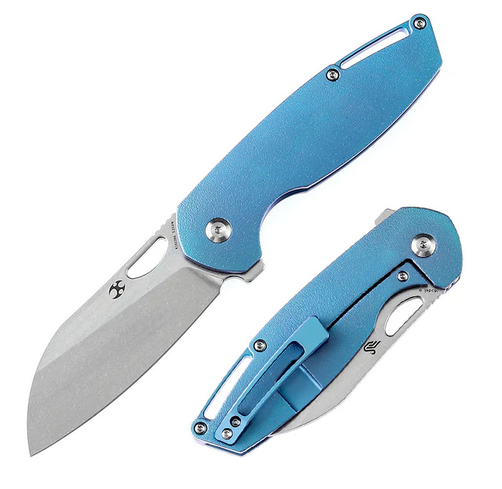 Kansept Model 6 Flipper Framelock Knife, CPM S35VN SW, Titanium Blue Orange Peel, K1022B6