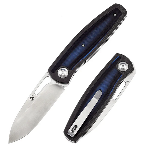 Kansept Mato Folding Knife, CPM S35VN Satin, Carbon Fiber Twill/G10 Blue & Black, K1050A4