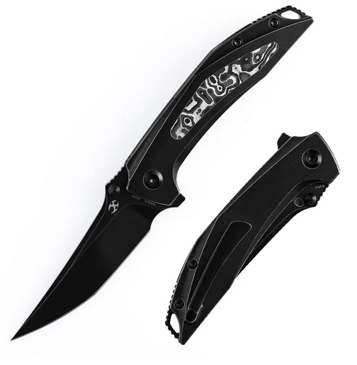 Kansept Baku Flipper Folding Knife, CPM S35VN Black, Titanium/Carbon Fiber Black & White, K1050A6