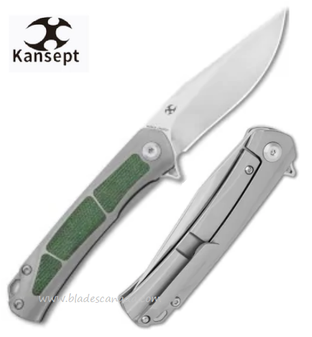 Kansept Gremlin Flipper Framelock Knife, CPM S35VN, Titanium/Micarta Green, K2003A1