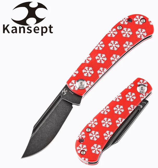 Kansept Bevy Christmas Ltd Edition Slipjoint Folding Knife, 154CM, G10 Red, T2026SC