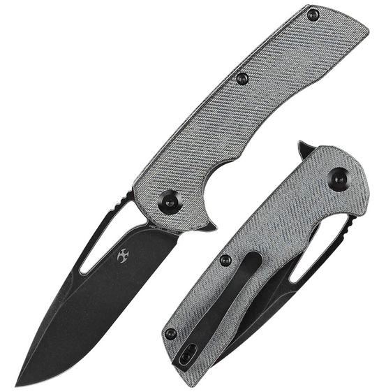 Kansept Kryo Flipper Folding Knife, 12C28N Black, Micarta Denim, T1001M1